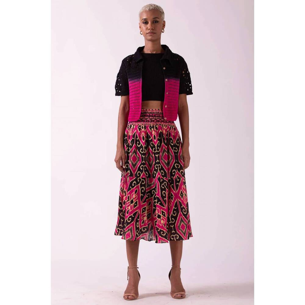 NEW ASH & EDEN smocked waist skirt in hot pink